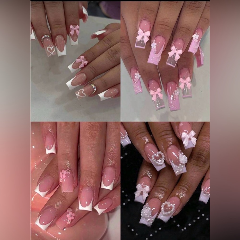 New Arrivals! 96 Pink & White 3D Bow Acrylic Nail Set